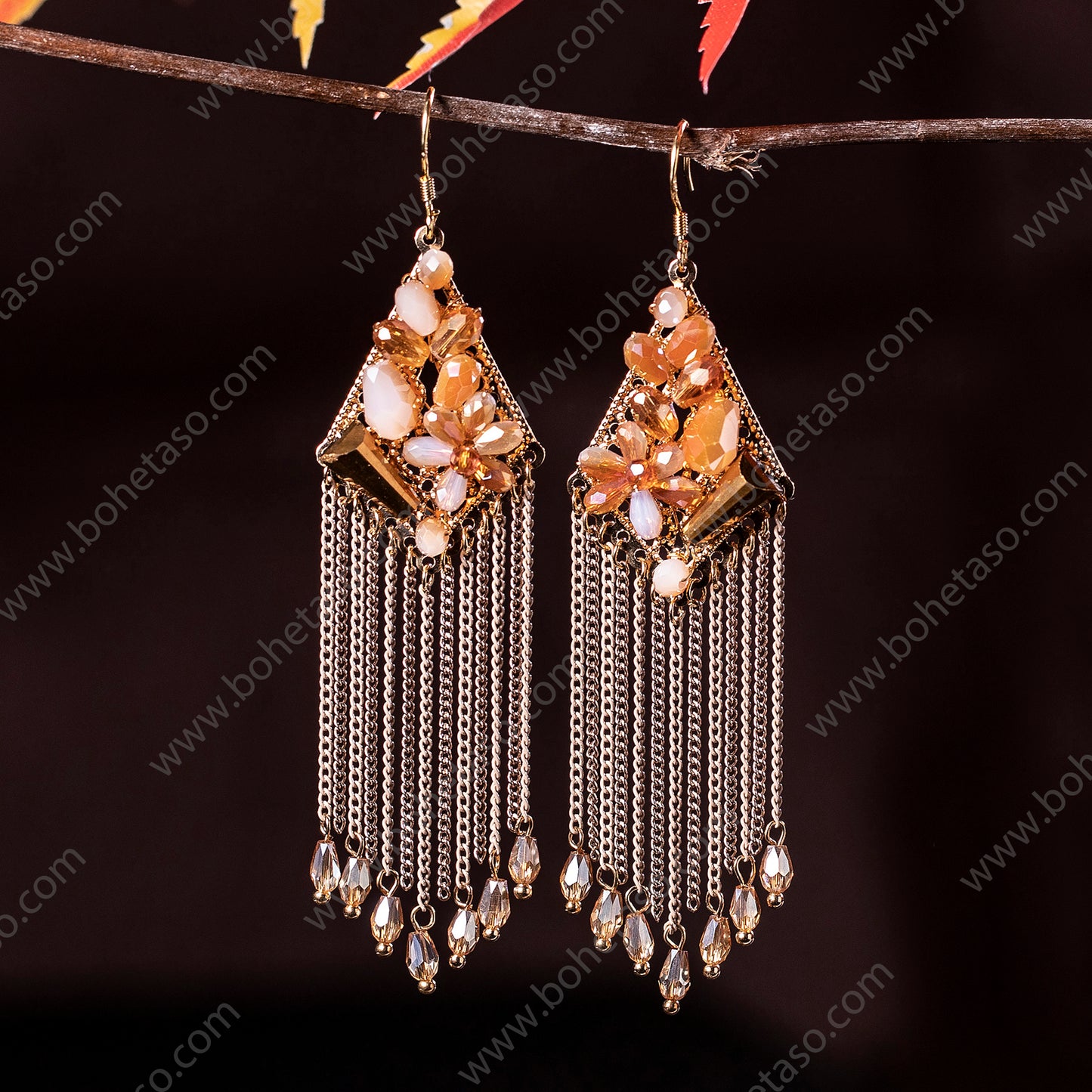 Bohemian style handmade metal tassel earrings for women's outings, gatherings, exquisite niche earrings