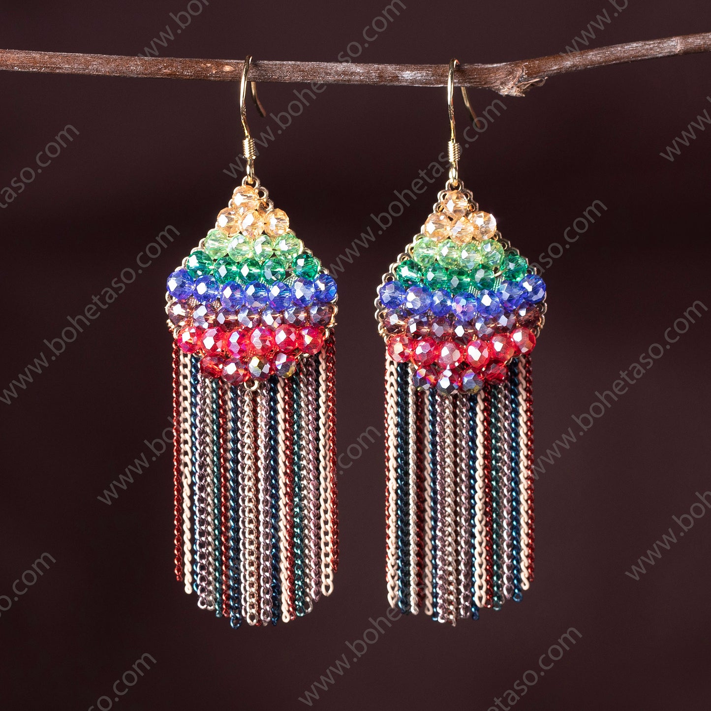 Bohemian style multi-color tassel earrings for women's outings, travel gatherings, exquisite niche earrings