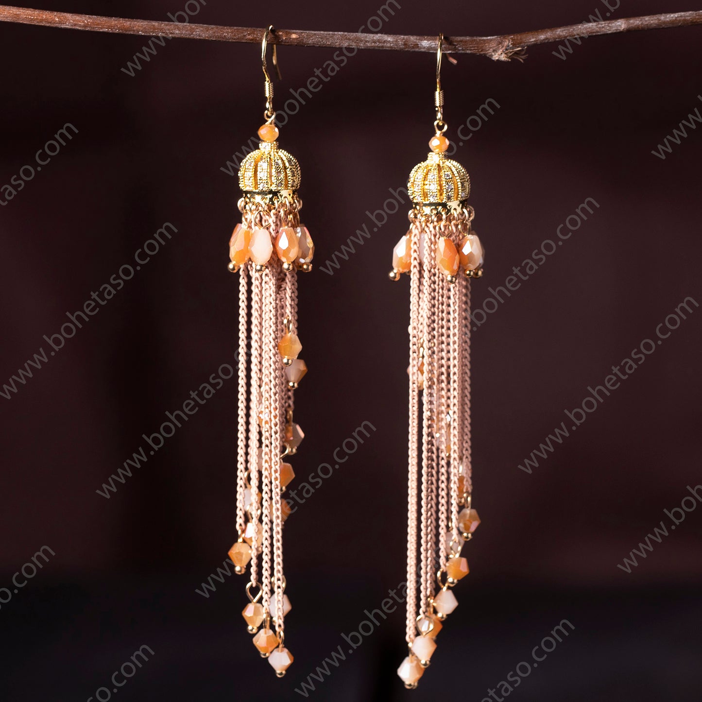 Bohemian style handmade metal tassel earrings for women's outings, gatherings, exquisite niche earrings