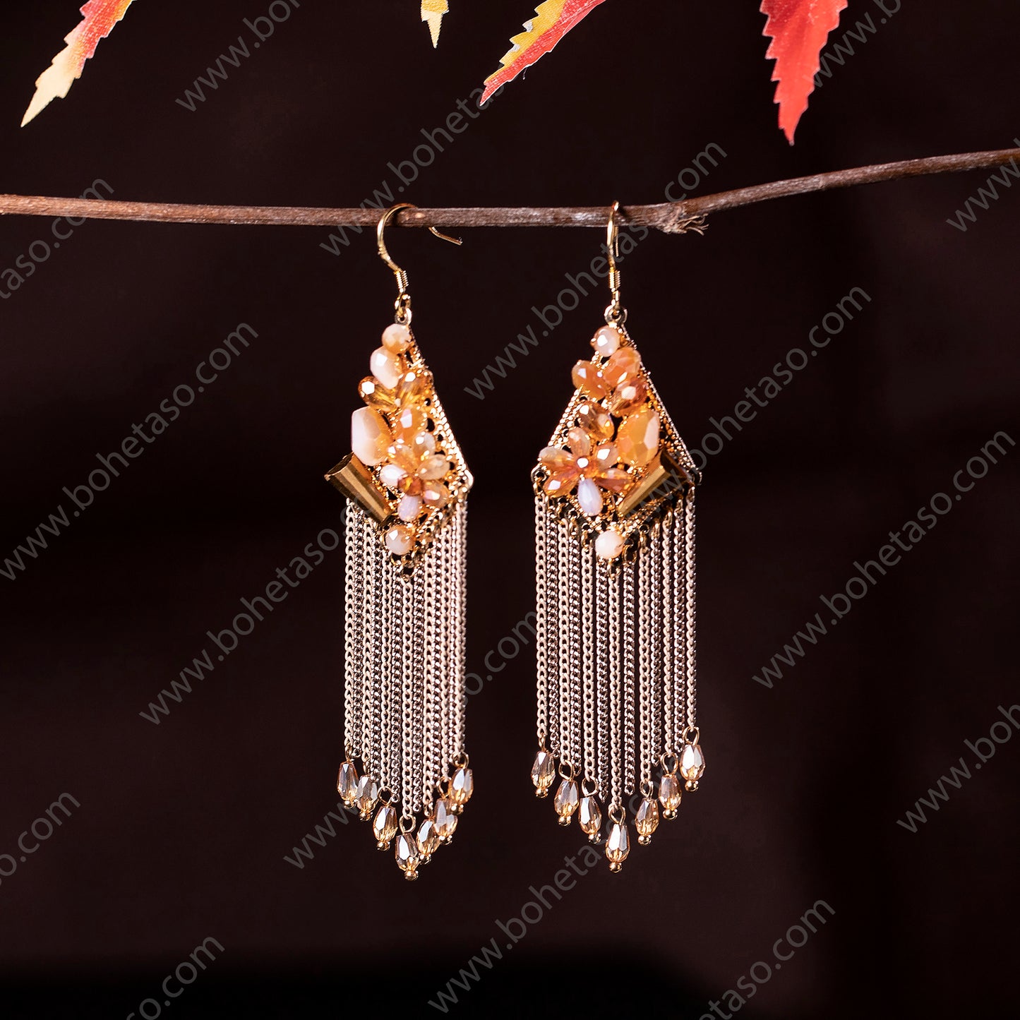 Bohemian style handmade metal tassel earrings for women's outings, gatherings, exquisite niche earrings