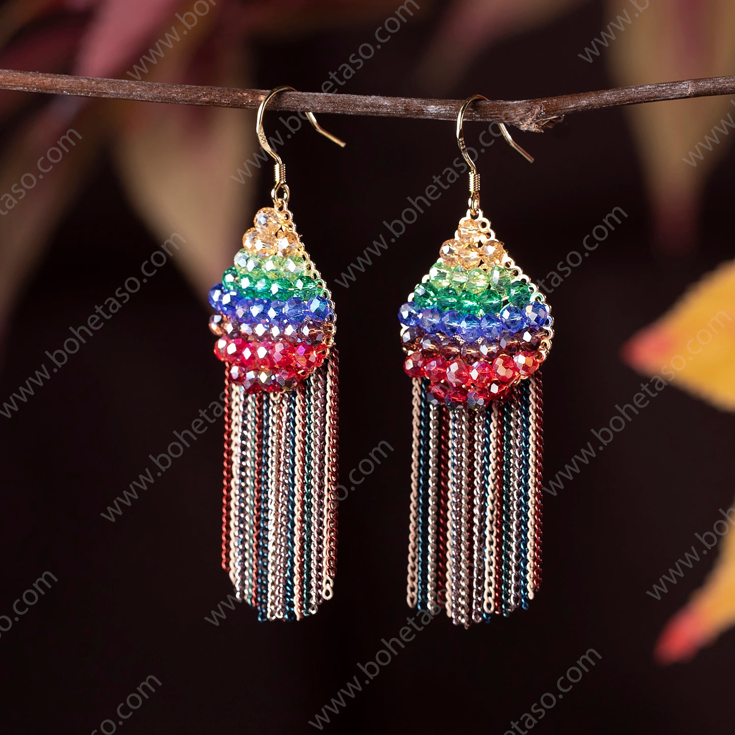 Bohemian style multi-color tassel earrings for women's outings, travel gatherings, exquisite niche earrings