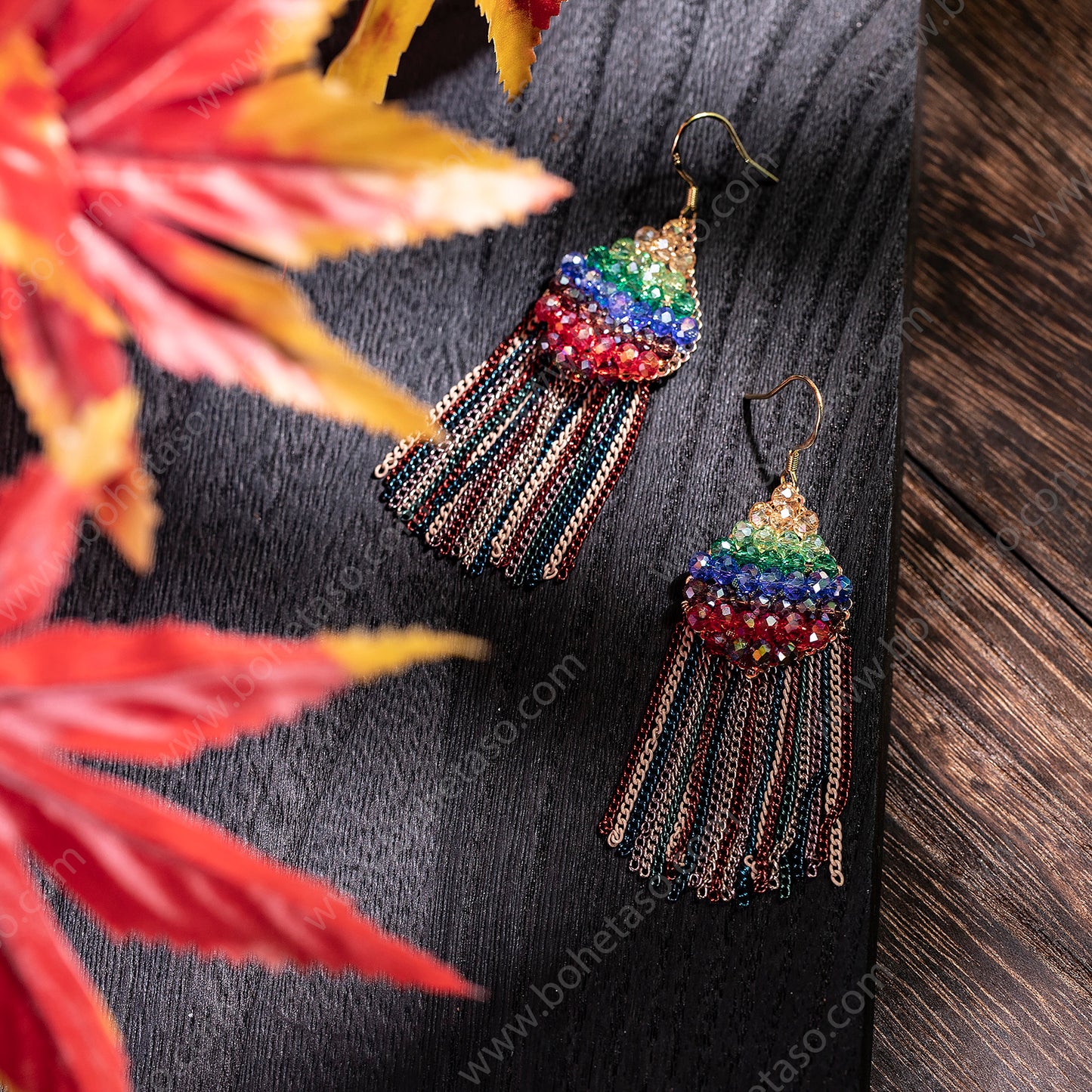 Bohemian style multi-color tassel earrings for women's outings, travel gatherings, exquisite niche earrings